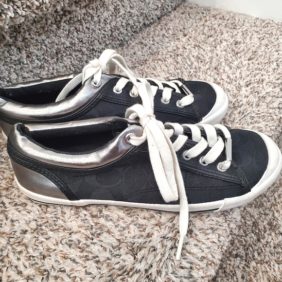 COACH | Francesca Monogram Black and Metallic Silver Sneakers - Picture 1 of 9